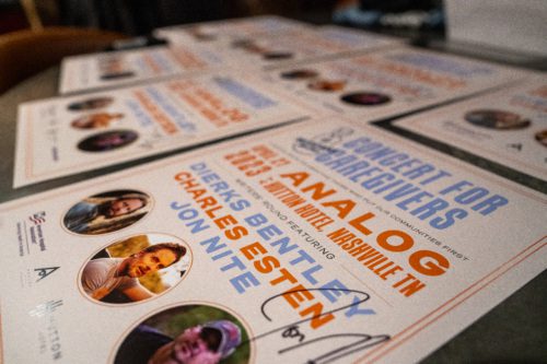 There are signatures of Charles Esten, Dierks Bentley and Jon Nite on a hatch show print style poster for the concert.
