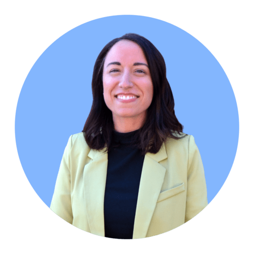 Photo of Katie with a blue background