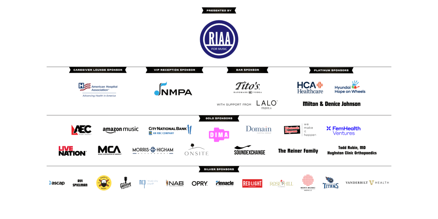 A list of sponsors for MOC's Music Heals Live event.